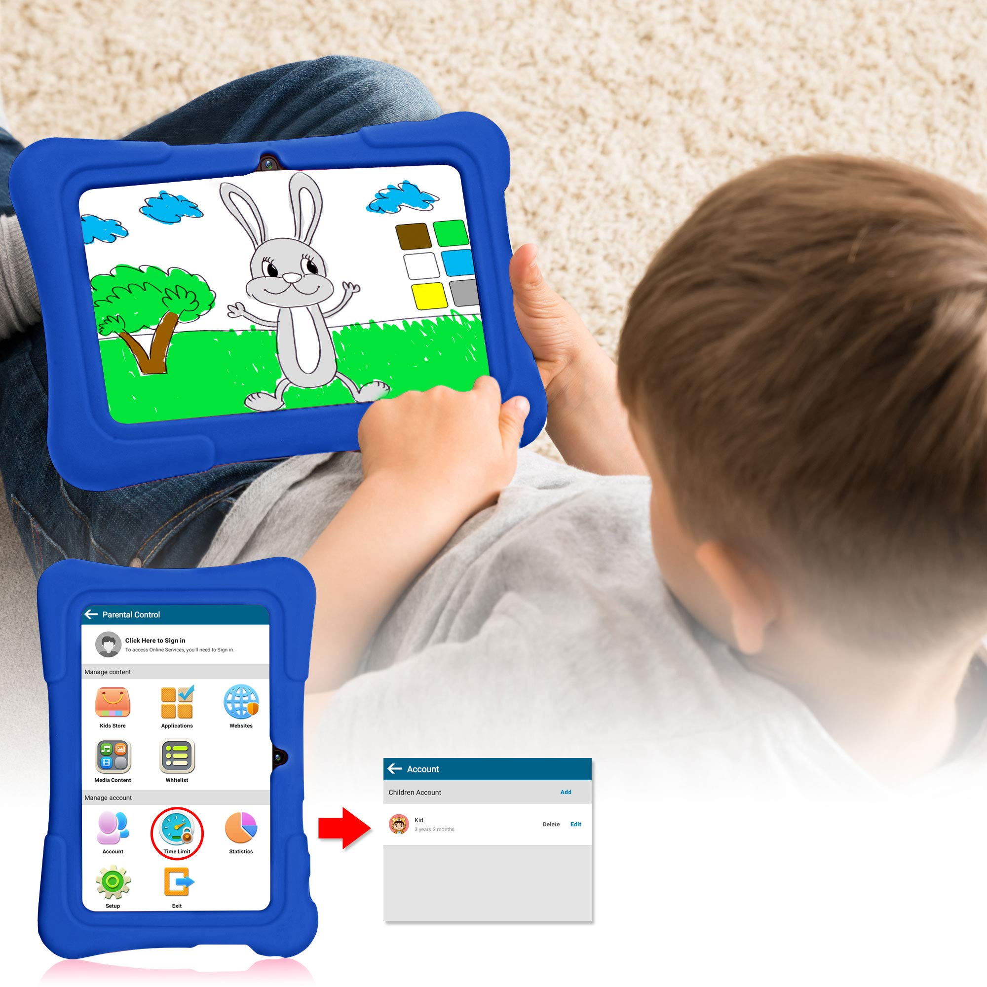 Pritom 7 Inch Kids Tablet, Quad Core Android 10, 32 Gb Rom, Wifi, Bluetooth, Dual Camera, Educationl, Games, Parental Control, K